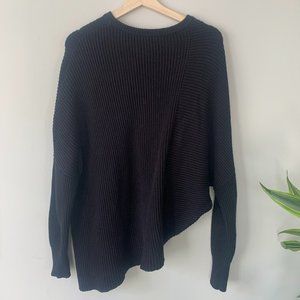 Free People Black Cable Knit Asymmetrical Sweater
